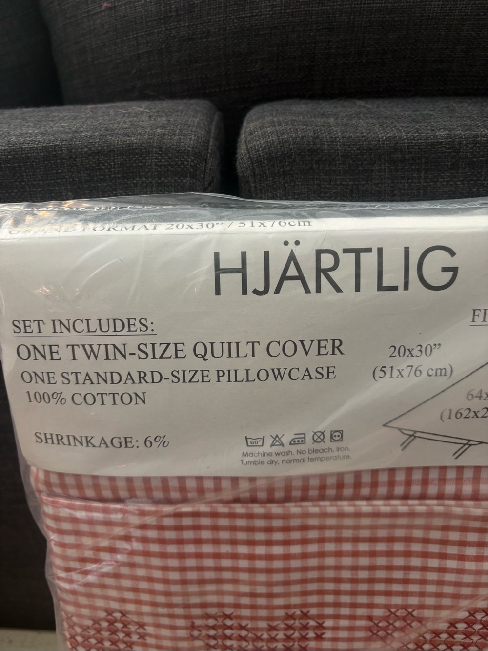 NWT IKEA Hjärtlig 1 Twin Quilt Cover 1 Pillowcase Set Red Gingham Plaid Hearts - Picture 4 of 9